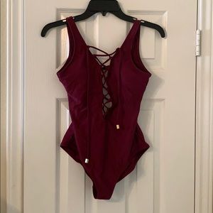 Maroon one piece swimsuit